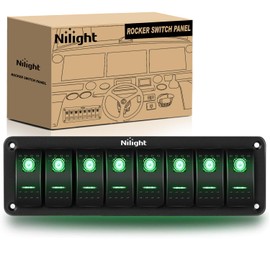 Nilight Panel de interruptor basculante de 8 bandas, interruptor de palanca de 5 pines, soporte de aluminio, 12 V, 24 V, tablero precableado, interruptores retroiluminados verdes para automóviles, barcos marinos, caravanas, camiones, 2 años de garantía