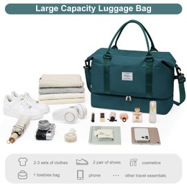Travel Bag with Shoes Compartment,Weekender Bags for Women Travel,Carry On Duffel Overnight Bag with Trolley Sleeve & Wet Pocket,Travel tote Bag Sports Gym Bag