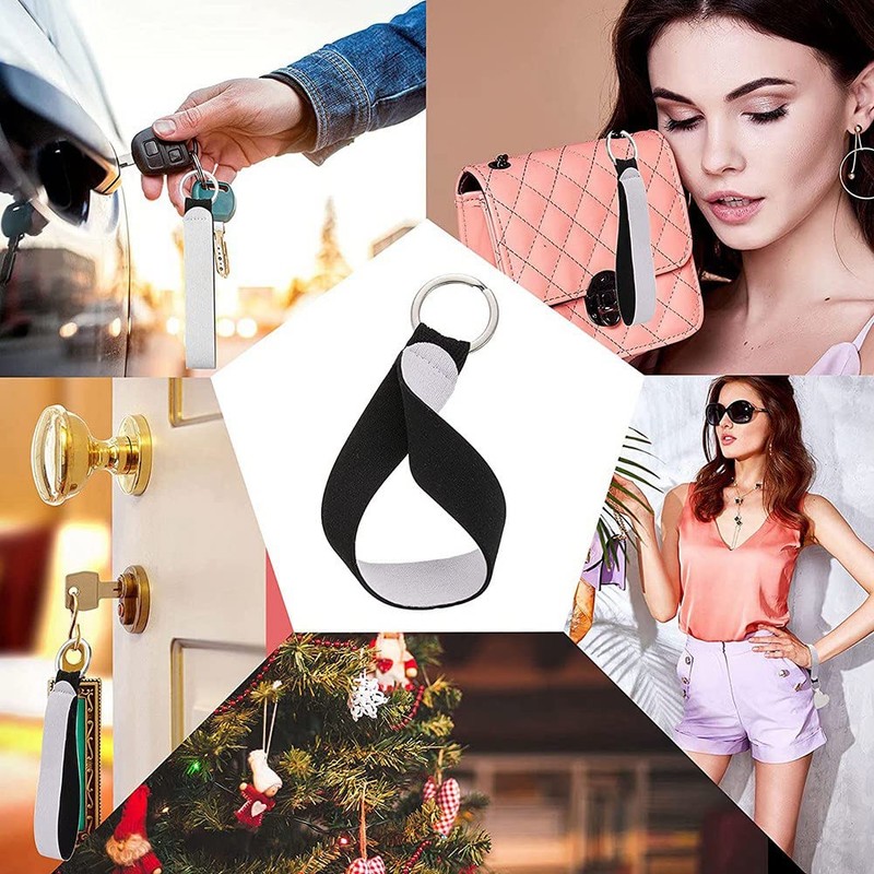 Nvanvmm 40 Pcs Sublimation Keychain Blanks Neoprene Wristlet Keychain Holder
