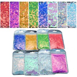 Mix Glitter, Foluvinzzis Crafts Sequins Chunky Glitter Powder for Snow Globe Tumblers, Resin, Epoxy, Slime, Holiday Decoration, Nail Arts, Printing, Face, Hair, Makeup (8bags)