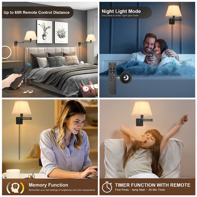 TRLIFE Wall Sconce Plug in, Remote Control Dimming 10-100% and