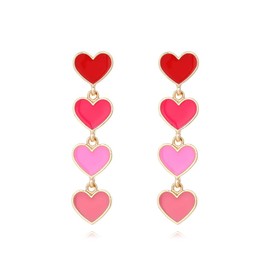 Enamel Letters Love Round Hoop Earrings Romantic Pink Heart Dangle Earrings Statement Holiday Valentine's Day Jewelry Gifts for Women-Long Heart
