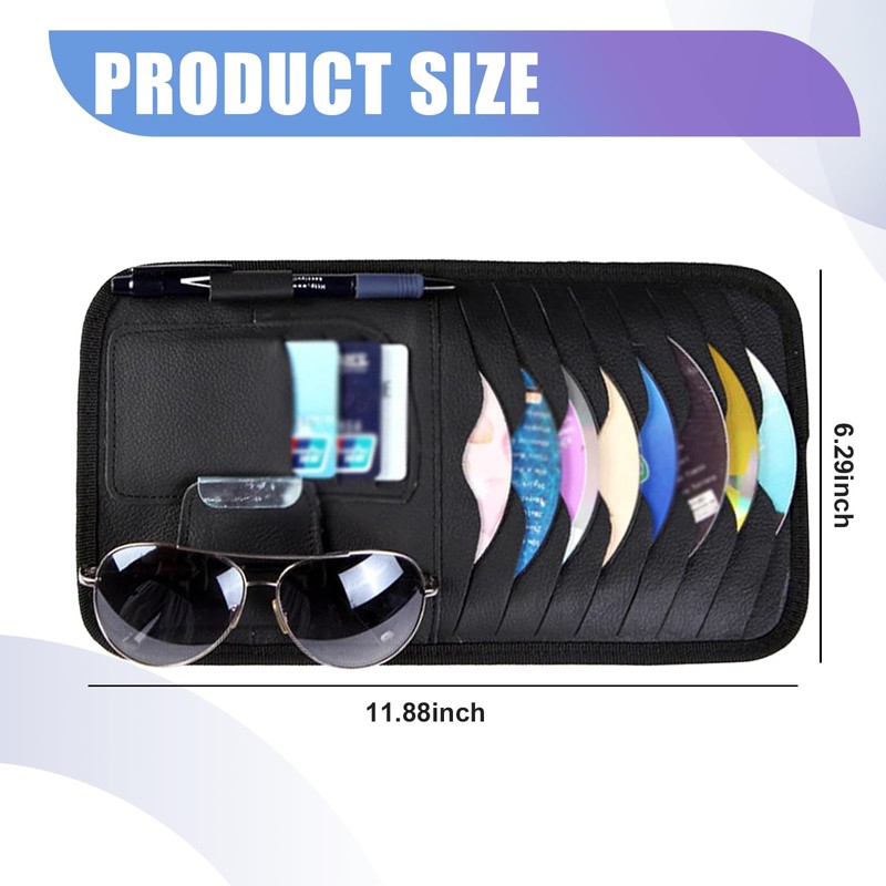 Yumfugu Pack-1 Car CD Holder, Universal Leather Sun Visor Organizer