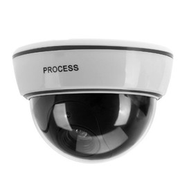 BW Outdoor Indoor Fake Imitation IR Dome CCTV Blinking Red LED Flashing Light Surveillance Security Dummy Camera with Warning Sticker - White