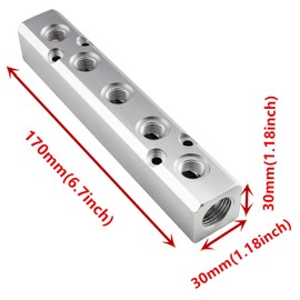 XMHF 5 Way Pneumatic Manifold Air Distribution Block, Compressed Air Manifold Pneumatic Block, Air Coupler Fast Connector for Pneumatic Air Compressor