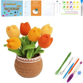 XIANFANG Crochet Kit for Beginners,Pink Tulip Crochet Kit Beginner Crochet Kit for Complete Beginners Adults with Custom Box, Crocheting Knitting Kit with Step-by-Step Video Tutorials(Pink Tulip)