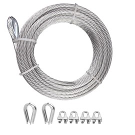 WRFDEC 1/4 Steel Cable with Loops,25Ft Wire Rope with Clamps and Thimble, 6400lbs Breaking Strength, 7X19 Strands Aircraft Cable for Yard Zipline, Deck Railing, Boat Lifts(6.35mm Thick)