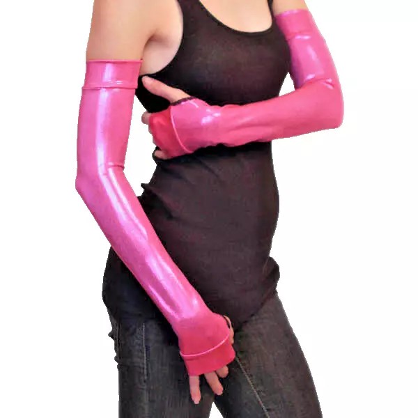 Handmade Long Gloves Hot Pink Arm Warmers Elbow Length Shiny