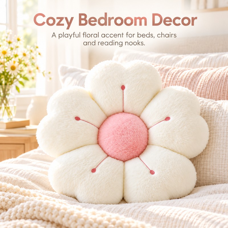 Soft Plush Daisy Flower Throw Pillow for Bed & Sofa