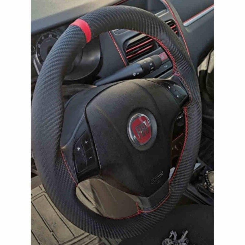AUTOKLEIDUNG Steering Wheel Cover with Ring for Lacing Carbon Look