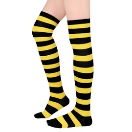 American Trends Thigh High Socks for Women Striped Socks Tube Stockings Cosplay Accessories Cute Leg Warmers Yellow Black Stripes