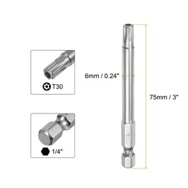 sourcing map T30 Security Torx Bit 1/4" Hex Shank 3" Long S2 Steel Magnetic Tamper Resistant Star Bits Screwdriver Torx Head with Hole for Driver Drill Bits Remove Fastening Screws