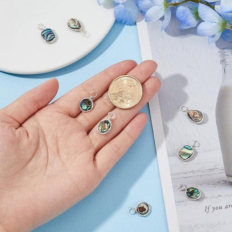 Hobbspring Pack of 8 Abalone Shell Charms, 4 Styles, Paua