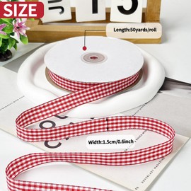 PQZKLDP Red and White Gingham Ribbon 5/8" x 50 Yd - Buffalo Plaid Polyester Craft Ribbon with Woven Edge for Gift Wrapping, Hair Bows, Christmas Decor & DIY Crafts