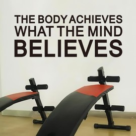 AnFigure Inspirational Wall Decals Gym Motivational Quotes Wall Stickers Sports Office Workout Fitness Workplace Business Art Vinyl Home Decor The Body Achieves What The Mind Believes 23"X9"