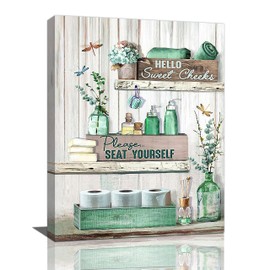 Bathroom Decor Wall Art, Bathroom Rules Wall Decor, Dragonfly Wall Art Teal Rustic Farmhouse Bathroom Canvas Prints Signs Wood Background Bathroom Pictures Artwork Framed Bath Laundry Home Decorations