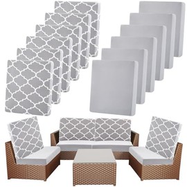 Newwiee 12 Pcs Patio Stretch Outdoor Cushion Covers Sofa Couch Cover Replacement Couch Slipcover Sofa Seat Chair Porch Patio Furniture Protector, Flexibility Washable (Light Gray,Moroccan and Solid)