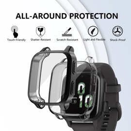 ToVioc [Pack of 2] Case with Screen Protector Compatible with Garmin Venu Sq 2, Anti-Scratch, Full Protection Shell, Flexible TPU Protective Case for Garmin Venu Sq 2 - Black & Transparent
