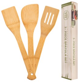 KitchenVIA Carbonized Bamboo Spatula Set - 3 Piece Bundle of Sustainable, Natural, and Stylish Cooking and Serving Utensils