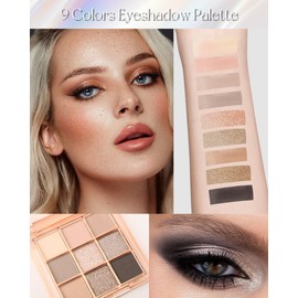 9 Farben Lidschatten Palette- Schwarz Gray Pink Braun Cream Eyeshadow, Feines Pulver, Glitzer Matt Lidschattenpalete Langlebig Wasserfest, Hochpigmentierter Eye Makeup Palette für Frauen und Mädchen