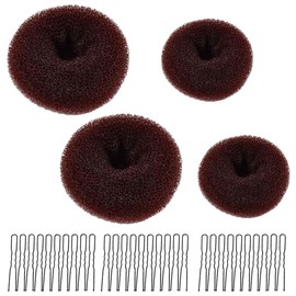 4 Pcs Donut Bun Hair Elastic Bands Makers Hair Donut Bun Ring Style Ring Style Donut Bun Shaper with 30 Black U-shaped Hair Pins for Dancer Ballet Girls,Doughnut Bun Hair Accessories(Dark Brown)