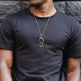 Ouroboros Dragon Pendant Necklace for Men and Women, Steel Silver Gold Infinity Knot Number 8, 30in Wheat Chain(CA)