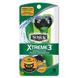Schick Xtreme 3 Blade Sensitive Skin Disposable Razor for Men, Pack of 8