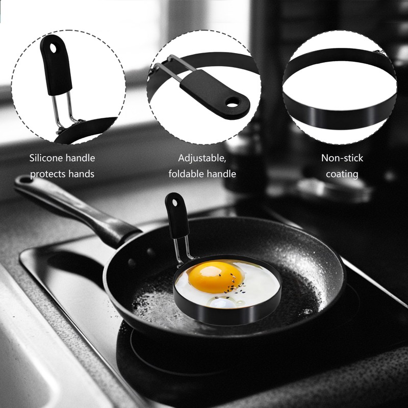 LXLOVESM 2-Pack 3.5'' Egg Rings Set with Silicone Handle, Stainless