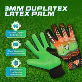 Vizari Kids Goalkeeper Gloves – Youth Soccer Goalie Gloves with Superior Grip – Durable Football Gloves for Boys & Girls (Orange/Green, 9)