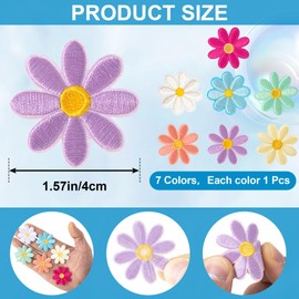 STSTR 7 PCS Flower Iron on Patches, 7 Colors Small Daisy Applique Patch for Clothes, Cute Sew on Embroidered Floral Applique, Flower Repair Patches Decoration for Bags, Jeans, Shirts