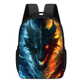 KOYI Dragon Backpack Cool Ice and Fire Dragon Backpack, Fierce Dragon Face Backpack for Kids, 16 Inch Kids Backpacks for Kindergarten, Elementary School Boys and Girls with Padded Straps, Blue Orange