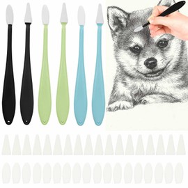 6 PCS Pencil Blender Set,Sketch Drawing Tools,Art Blenders Stumps with 60PCS Sponge Heads Sketch Trimmer Erase Sponge Wiper Pencils for Students, Artists, Sketch Drawing and Detail Painting