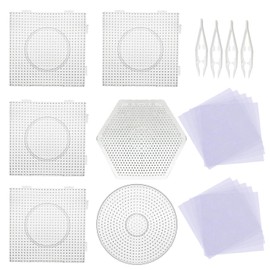 Allazone Ironing Beads Pin Plates Ironing Beads 5 mm Pack of 6 Ironing Beads Pegboards with 4 Pieces White Beads Tweezers, 20 Pieces Ironing Paper for Children Craft Supplies