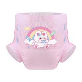 CutiePlusU Adult Diaper 3 Pieces, Adult Diapers Sample, Maximum Overnight Absorbency- Pink Back Sheet Rabbit (Large 37"-47")