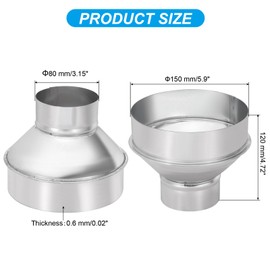 PATIKIL 6 Inch to 3 Inch Round Duct Reducer Increaser Connector, Galvanized Steel Air Duct Adapter Pipe Fitting for Bathroom Kitchen Inline Ventilation Systems, Silver Tone