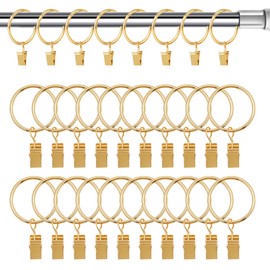 1.5 inch Curtain Rings, 20 Pcs Curtain Hook Clips, Metal Curtain Rings with Clips for Holding Curtains Rod Set and Drapes, Gold