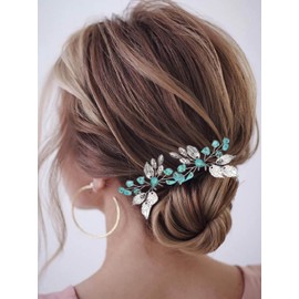 Earent Horquillas para el pelo de novia, color turquesa, accesorios para el cabello, tocados de cristal, piezas para el pelo de novia, para mujeres y niñas (paquete de 2)