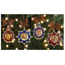Christmas Ornaments Virgin Mary Icon Pendants, Madonna and Child Catholic Orthodox Christian Icons, Set of 4, Religious Framed Icon Pendants For Room Car Christmas Tree