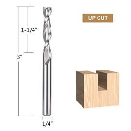 SpeTool Spiral Router Bits with UpCut 1/4 inch Cutting Diameter, 1/4 inch Shank 3 inch Extra Long HRC55 Solid Carbide CNC End Mill for Wood Cut, Carving