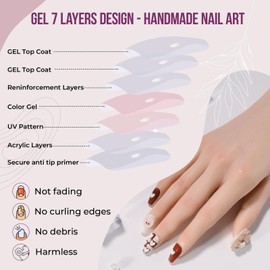 XODITO Fake Nails Set Brown White Long Medium Square Cute 3D Bear Love False Nail Tips, Press On Nails, Artificial Art Nails Finger Manicure for Women and Girls(CDJ0003-S)