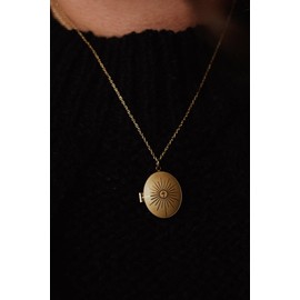 Blessed is She Gold Catholic Monstrance Necklace - Yellow Monstrance Gold Locket Necklace for Women, Religious Golden Locket Necklaces, Catholic Devotional Necklaces with Lockets for Women