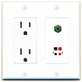 RiteAV Power Outlet and RCA-GREEN SPEAKER Wall Plate Decorative [White]