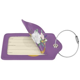 2 PCS Flower Lette P Luggage Tag for Suitcases Leather Travel Cruise Luggage Tags with Stainless Steel Loop Privacy Cover Id Label Suitcase Tags Purple