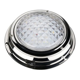 SEAFLO 6” Round Boat RV Interior Ceiling LED Dome Light – 12V 3.6W White RED Light 5500K-6300K Built-in Rocker Switch Stainless Steel Bezel Surface Mount Marine Cabin Trailer Camper –4-Year Warranty