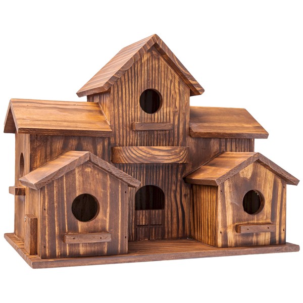 MIXUMON Large Bird Houses for Outside - 6 Separate Rooms for 6 Bird Families with Back Doors for Cleaning - Outdoor Bird House for Bluebird Finch Cardinals - Hanging Birdhouse for Garden (Castle 1)