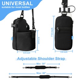 Xxerciz Water Bottle Carrier Bag with Phone Pocket Crossbody Sports Water Bottle Sling Pouch Holder with Adjustable Shoulder Strap, Universal Water Bottle Accessories for Walking Hiking (Black)