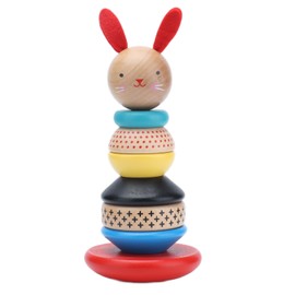 Rabbit Rainbow Tower Wooden Toy Educational Rabbit Wooden Roly Poly Toy for Preschool Kids