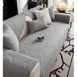 vctops Boho Geometric Embroidery Couch Cover Soft Cotton Quilted Anti Slip Sectional Couch Covers Washable Sofa Slipcover for Dogs, Children, Pets Furniture Protector (Grey,28"x28")