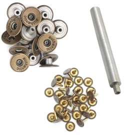 Trimming Shop Bronze 20 mm Metal Jeans Buttons Tack Connections with Back Pin for Clothing Repair, Jeans, Jackets - 10, Jeans Buttons and Hand Tool