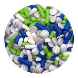NCS Seattle Football Lime Green, Dark Blue, Silver, and White Jimmies Edible Sprinkles - 8 ounces - Great for Cupcakes, Cookies, Cakes, Cakes Pops